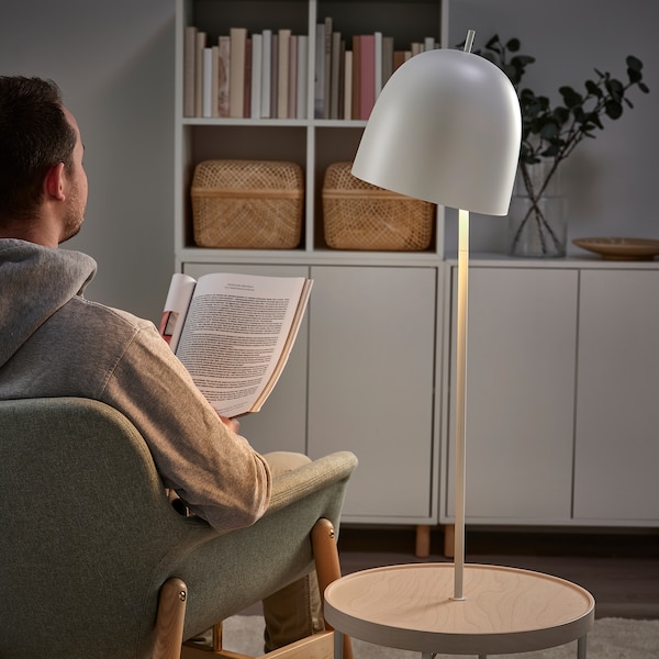 IKEA TRINDSNÖ floor lamp with LED bulb, white metal/birch veneer, Ikea Ireland | 3765SLGWC