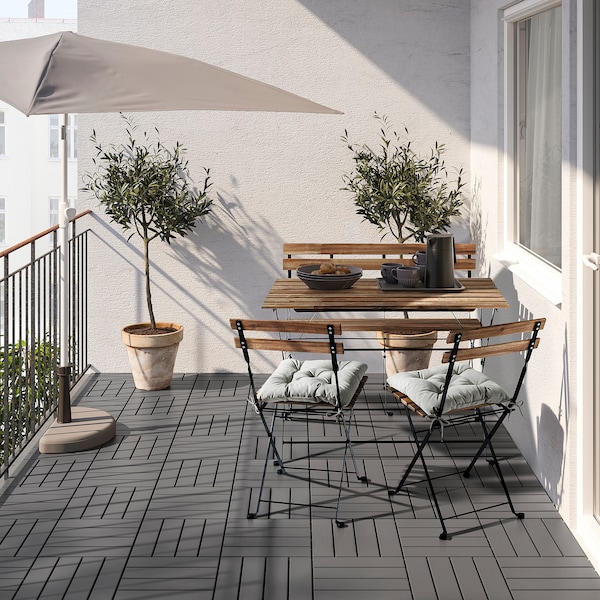IKEA TÄRNÖ table, 2 chairs and bench, outdoor, black/light brown stained/Kuddarna gray, Ikea Ireland | 2506EZUTL