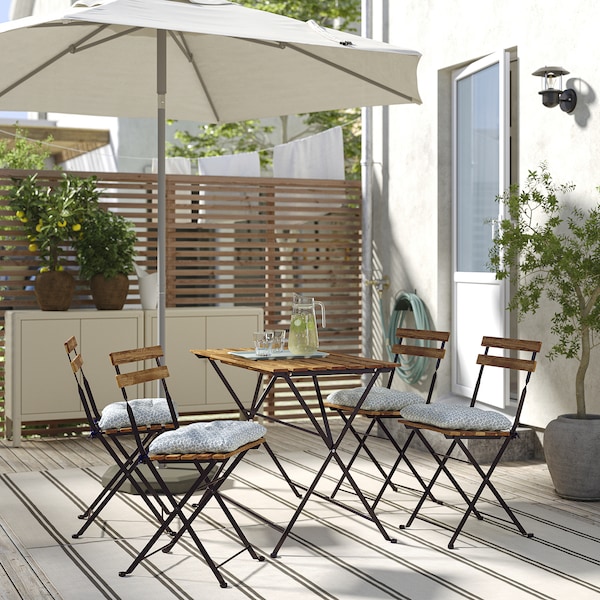 IKEA TÄRNÖ table and 4 chairs, outdoor Black / Light Brown Stained / Klösan Blue, Ikea Ireland | 5419QNDBJ