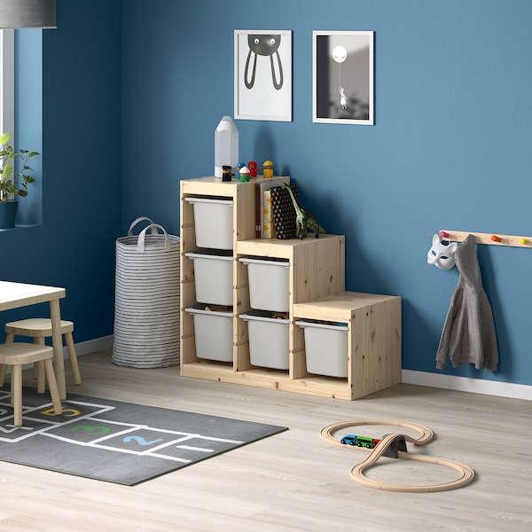IKEA TROFAST storage combination, 37x17 3/8x35 7/8 in Light White Stained Pine / Gray, Ikea Ireland | 6028ILVRT