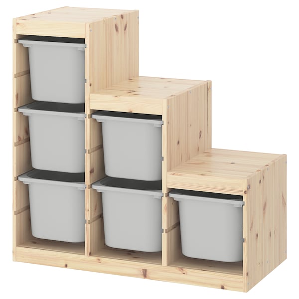 IKEA TROFAST storage combination, 37x17 3/8x35 7/8 in Light White Stained Pine / Gray, Ikea Ireland | 6028ILVRT