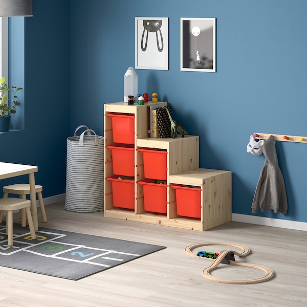 IKEA TROFAST storage combination, 37x17 3/8x35 7/8 in Light White Stained Pine / Orange, Ikea Ireland | 2358QHJOW