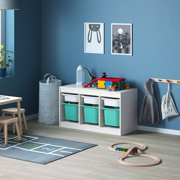 IKEA TROFAST storage combination with boxes, 39x17 3/8x22 in White / Turquoise, Ikea Ireland | 4867MZYLG