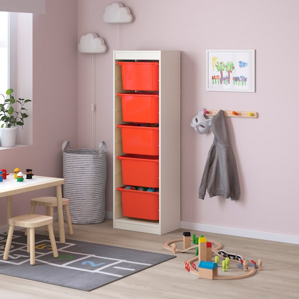 IKEA TROFAST storage combination with boxes, 18 1/8x11 3/4x57 1/8 in White / Orange, Ikea Ireland | 2153OXTSG