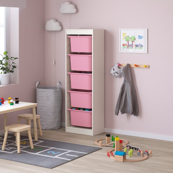 IKEA TROFAST storage combination with boxes, 18 1/8x11 3/4x57 1/8 in White / Pink, Ikea Ireland | 9032EROUH