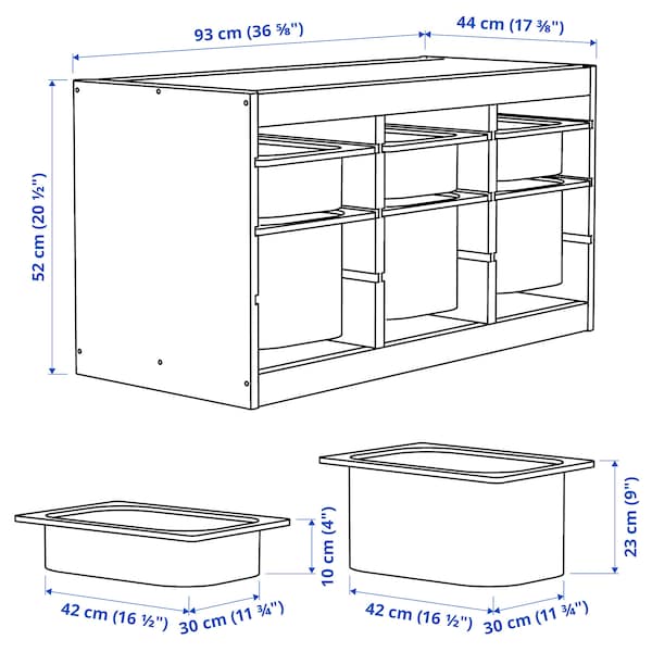 IKEA TROFAST storage combination with boxes, 36 5/8x17 3/8x20 1/2 in Light White Stained Pine White / Gray, Ikea Ireland | 4872LFGYI