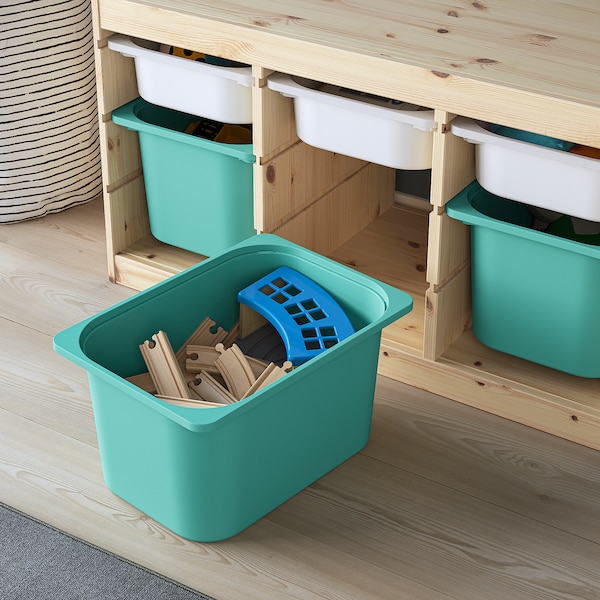 IKEA TROFAST storage combination with boxes, 36 5/8x17 3/8x20 1/2 in Light White Stained Pine White / Turquoise, Ikea Ireland | 7519NYAWP