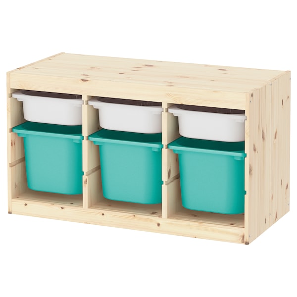 IKEA TROFAST storage combination with boxes, 36 5/8x17 3/8x20 1/2 in Light White Stained Pine White / Turquoise, Ikea Ireland | 7519NYAWP