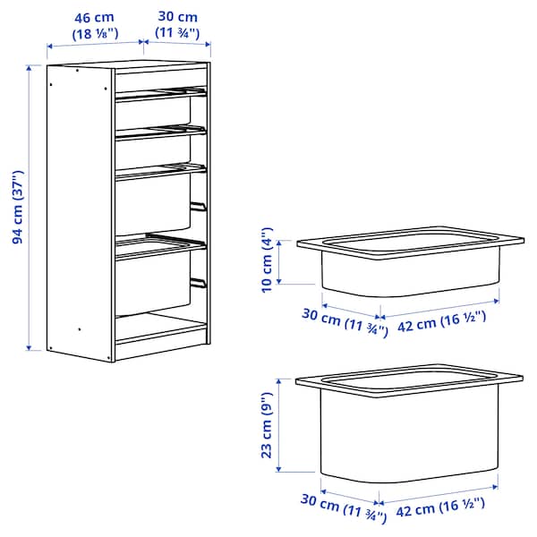 IKEA TROFAST storage combination with boxes, 18 1/8x11 3/4x37 in White / White Gray, Ikea Ireland | 1706MPXJB