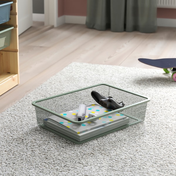 IKEA TROFAST storage combination with boxes, 17 3/8x11 3/4x35 7/8 in Light White Stained Pine Green / Gray / Gray / Blue, Ikea Ireland | 8764WNDUG