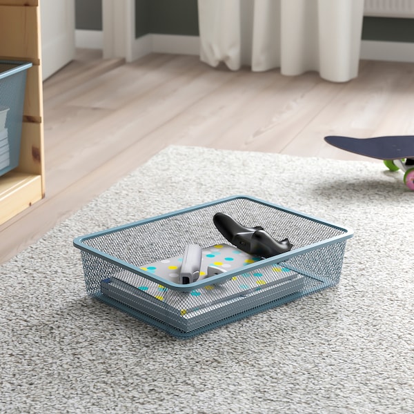 IKEA TROFAST storage combination with boxes, 17 3/8x11 3/4x35 7/8 in Light White Stained Pine Green / Gray / Gray / Blue, Ikea Ireland | 8764WNDUG