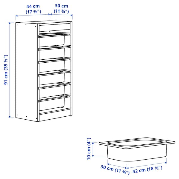 IKEA TROFAST storage combination with boxes, 17 3/8x11 3/4x35 7/8 in Light White Stained Pine Green / Gray / Gray / Blue, Ikea Ireland | 8764WNDUG