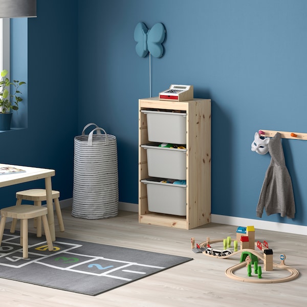 IKEA TROFAST storage combination with boxes, 17 3/8x11 3/4x35 7/8 in Light White Stained Pine / Gray, Ikea Ireland | 4503DSWOP