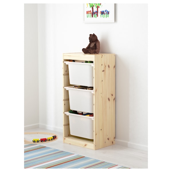IKEA TROFAST storage combination with boxes, 17 3/8x11 3/4x35 7/8 in Light White Stained Pine / Pink, Ikea Ireland | 7561WDYSG