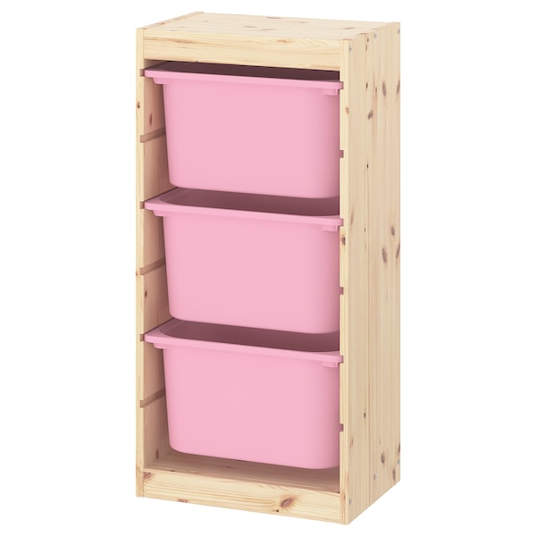 IKEA TROFAST storage combination with boxes, 17 3/8x11 3/4x35 7/8 in Light White Stained Pine / Pink, Ikea Ireland | 7561WDYSG