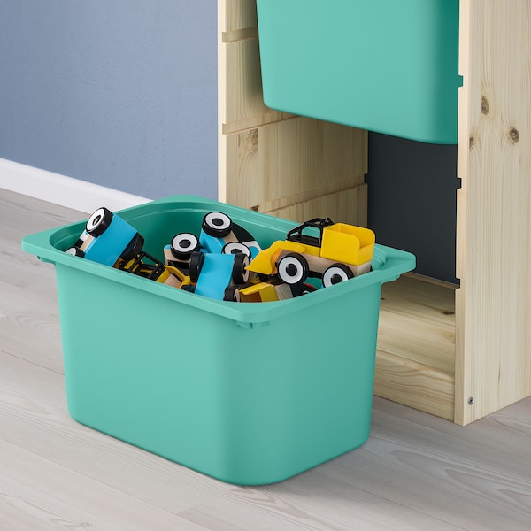 IKEA TROFAST storage combination with boxes, 17 3/8x11 3/4x35 7/8 in Light White Stained Pine / Turquoise, Ikea Ireland | 2869PQYWL