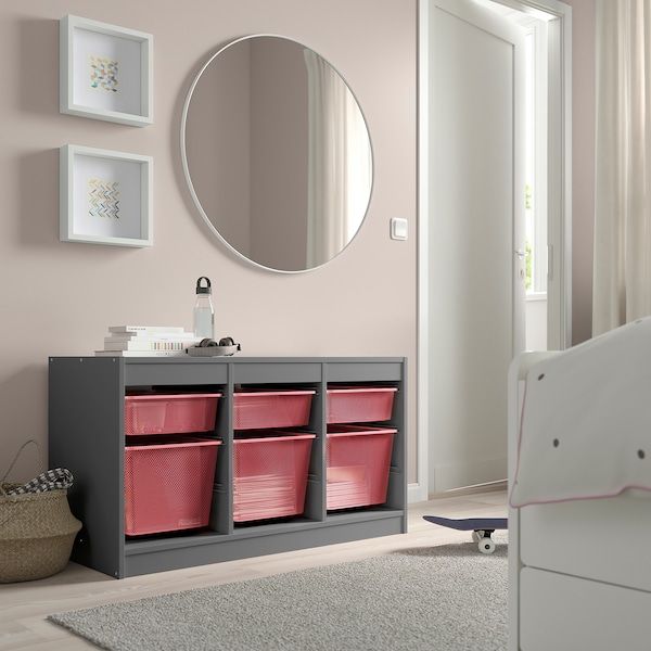 IKEA TROFAST storage combination with boxes, 39x17 3/8x22 in Gray / Light Red, Ikea Ireland | 8594ENFRH