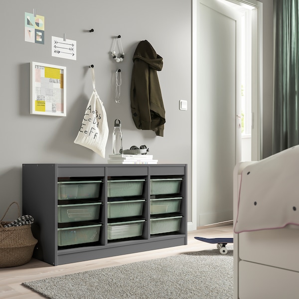 IKEA TROFAST storage combination with boxes, 39x17 3/8x22 in Gray / Light Green / Gray, Ikea Ireland | 0586KUWVA
