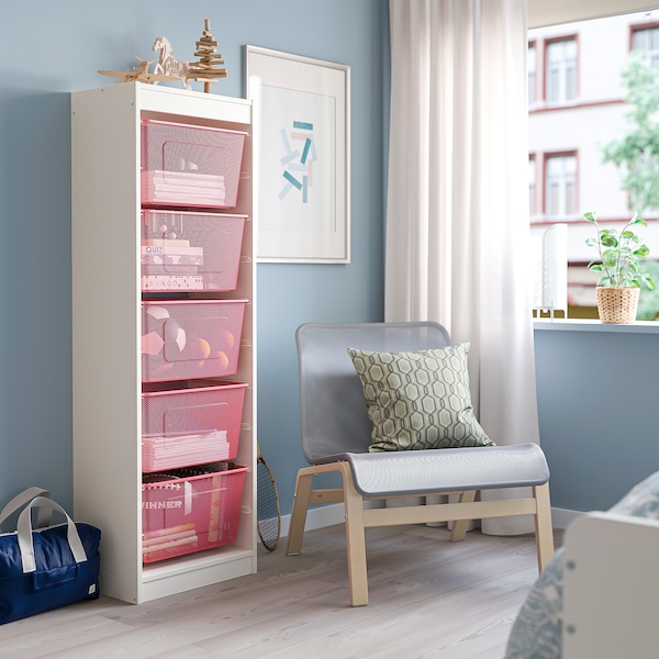 IKEA TROFAST storage combination with boxes, 18 1/8x11 3/4x57 1/8 in White / Light Red, Ikea Ireland | 1249GCXQP