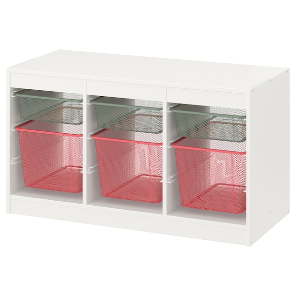 IKEA TROFAST storage combination with boxes, 39x17 3/8x22 in White Light Green / Gray / Light Red, Ikea Ireland | 0539ZECTX