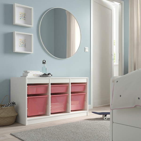 IKEA TROFAST storage combination with boxes, 39x17 3/8x22 in White / Light Red, Ikea Ireland | 1786QMBLJ