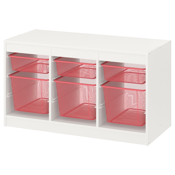 IKEA TROFAST storage combination with boxes, 39x17 3/8x22 in White / Light Red, Ikea Ireland | 1786QMBLJ
