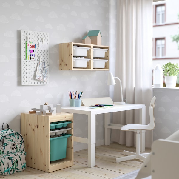 IKEA TROFAST storage combination with box/trays, 12 5/8x17 3/8x20 1/2 in Light White Stained Pine Turquoise / Gray, Ikea Ireland | 6543OPKQB