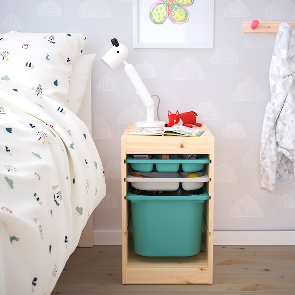 IKEA TROFAST storage combination with box/trays, 12 5/8x17 3/8x20 1/2 in Light White Stained Pine Turquoise / Gray, Ikea Ireland | 6543OPKQB