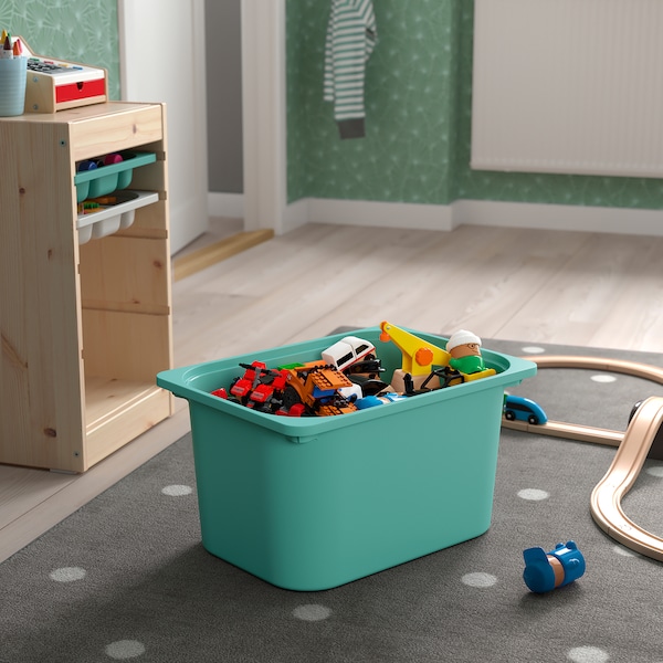 IKEA TROFAST storage combination with box/trays, 12 5/8x17 3/8x20 1/2 in Light White Stained Pine Turquoise / Gray, Ikea Ireland | 6543OPKQB