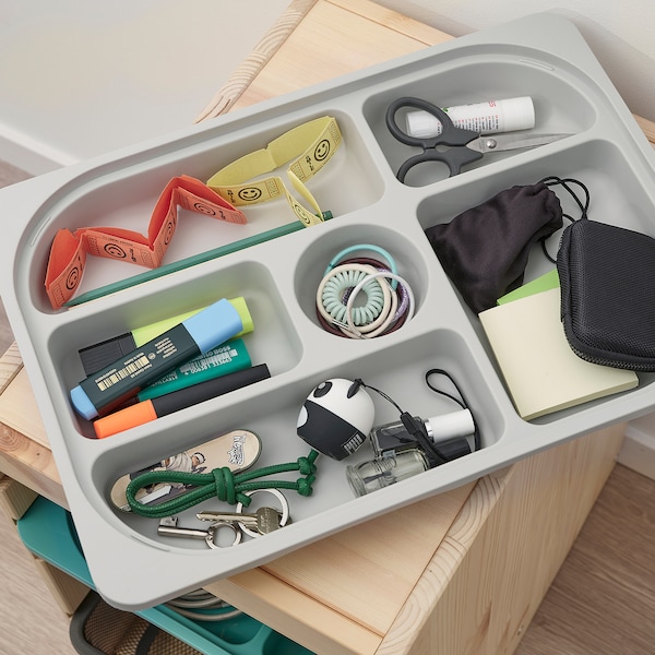 IKEA TROFAST storage combination with box/trays, 12 5/8x17 3/8x20 1/2 in Light White Stained Pine Turquoise / Gray, Ikea Ireland | 6543OPKQB
