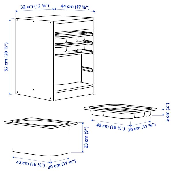 IKEA TROFAST storage combination with box/trays, 12 5/8x17 3/8x20 1/2 in Light White Stained Pine Turquoise / Gray, Ikea Ireland | 6543OPKQB