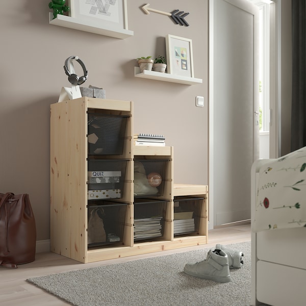 IKEA TROFAST storage combination with boxes, 37x17 3/8x35 7/8 in Light White Stained Pine / Dark Gray, Ikea Ireland | 3450VXRLM