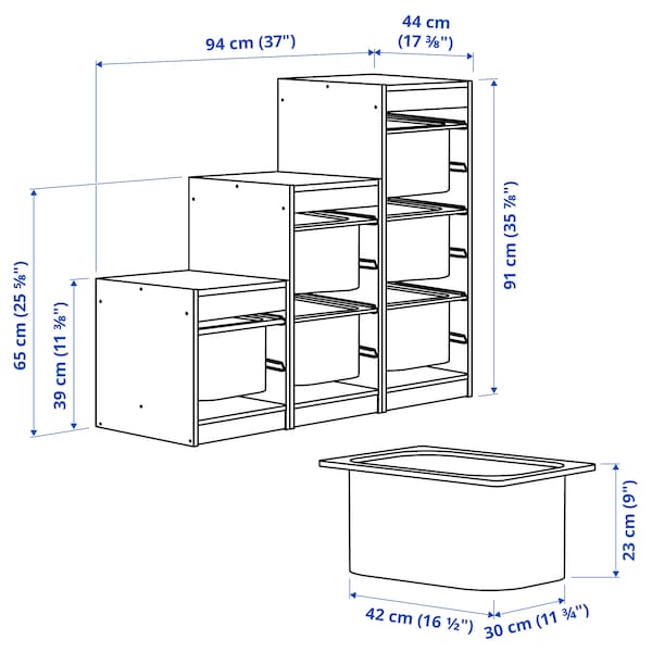 IKEA TROFAST storage combination with boxes, 37x17 3/8x35 7/8 in Light White Stained Pine / Dark Gray, Ikea Ireland | 3450VXRLM