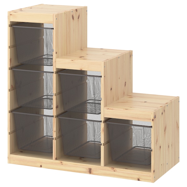 IKEA TROFAST storage combination with boxes, 37x17 3/8x35 7/8 in Light White Stained Pine / Dark Gray, Ikea Ireland | 3450VXRLM