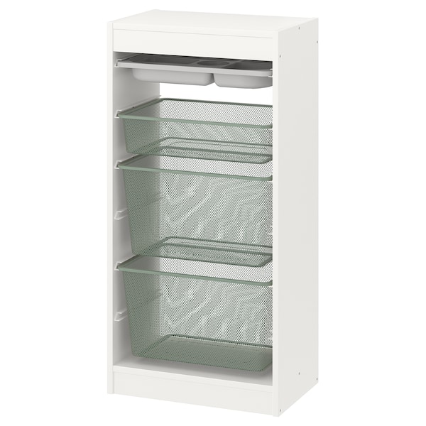 IKEA TROFAST storage combination with boxes/tray, 18 1/8x11 3/4x37 in White Gray / Light Green / Gray, Ikea Ireland | 1632WMSDU