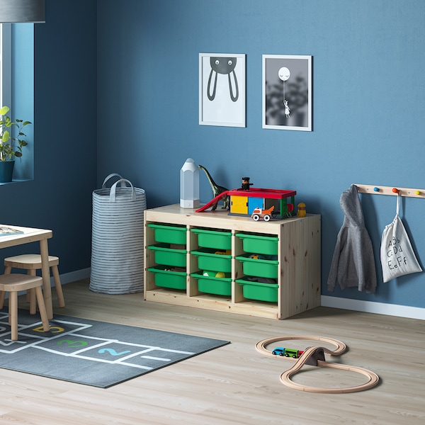 IKEA TROFAST storage combination with boxes, 36 5/8x17 3/8x20 1/2 in Light White Stained Pine / Green, Ikea Ireland | 2098WCTXN