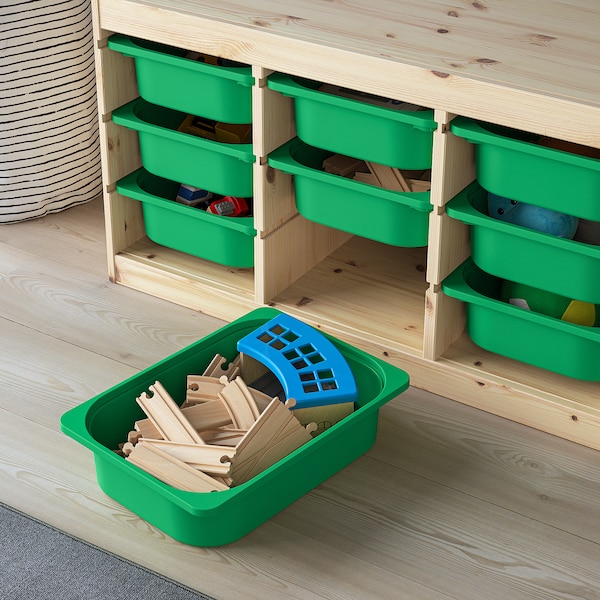 IKEA TROFAST storage combination with boxes, 36 5/8x17 3/8x20 1/2 in Light White Stained Pine / Green, Ikea Ireland | 2098WCTXN