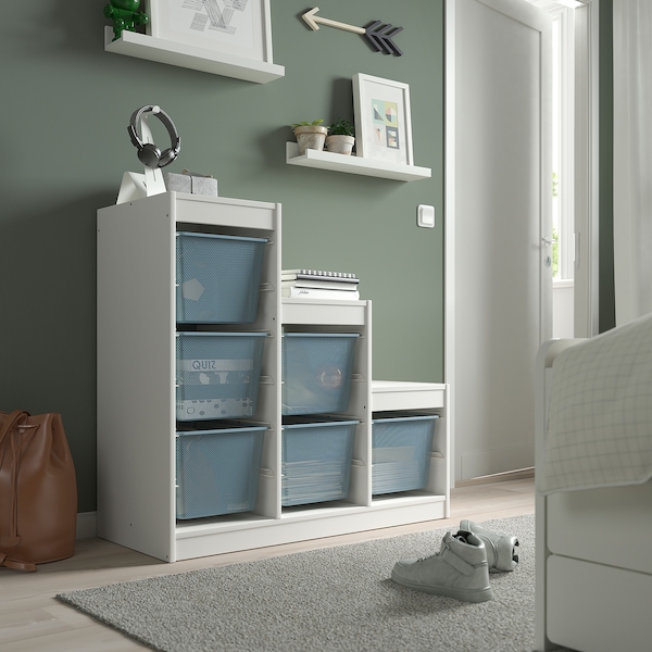 IKEA TROFAST storage combination with boxes, 39x17 3/8x37 in White / Gray / Blue, Ikea Ireland | 2750ZHWSP