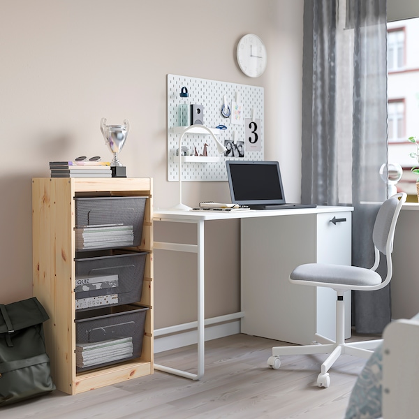 IKEA TROFAST storage combination with boxes, 17 3/8x11 3/4x35 7/8 in Light White Stained Pine / Dark Gray, Ikea Ireland | 1597CXFPI