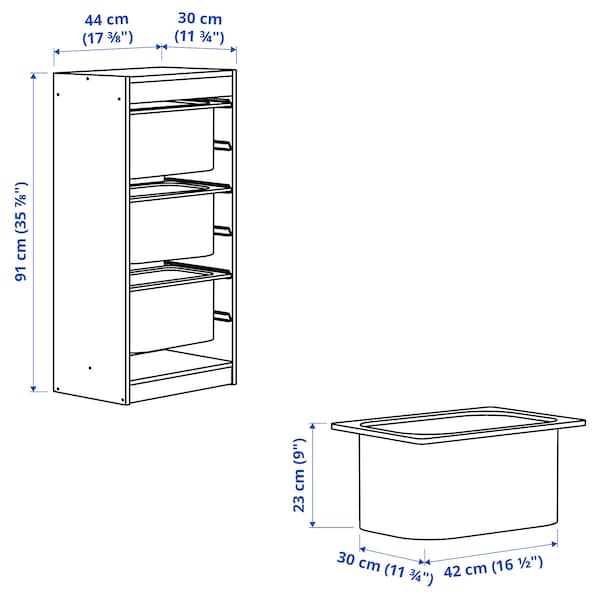 IKEA TROFAST storage combination with boxes, 17 3/8x11 3/4x35 7/8 in Light White Stained Pine / Dark Gray, Ikea Ireland | 1597CXFPI