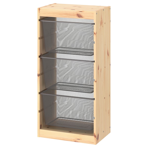 IKEA TROFAST storage combination with boxes, 17 3/8x11 3/4x35 7/8 in Light White Stained Pine / Dark Gray, Ikea Ireland | 1597CXFPI