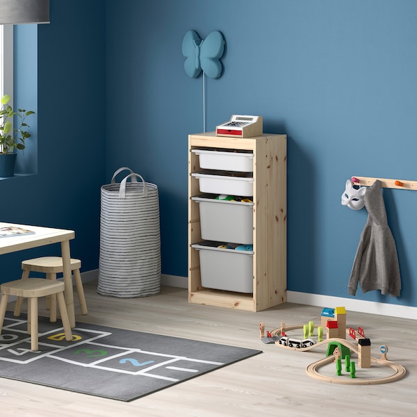 IKEA TROFAST storage combination with boxes, 17 3/8x11 3/4x35 7/8 in Light White Stained Pine White / Gray, Ikea Ireland | 3174CLYVJ