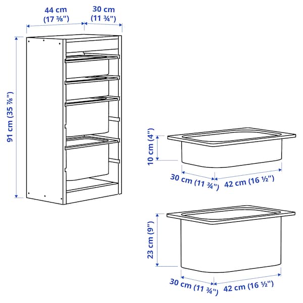 IKEA TROFAST storage combination with boxes, 17 3/8x11 3/4x35 7/8 in Light White Stained Pine White / Gray, Ikea Ireland | 3174CLYVJ