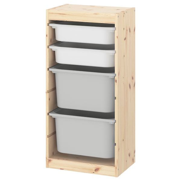 IKEA TROFAST storage combination with boxes, 17 3/8x11 3/4x35 7/8 in Light White Stained Pine White / Gray, Ikea Ireland | 3174CLYVJ