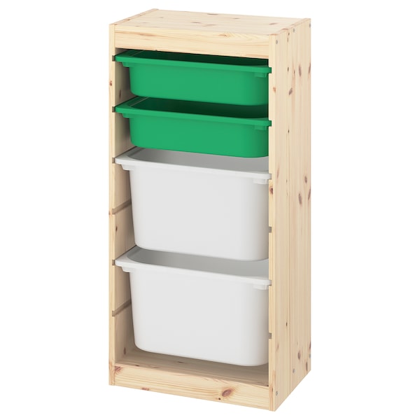 IKEA TROFAST storage combination with boxes, 17 3/8x11 3/4x35 7/8 in Light White Stained Pine Green / White, Ikea Ireland | 1067PKCVZ