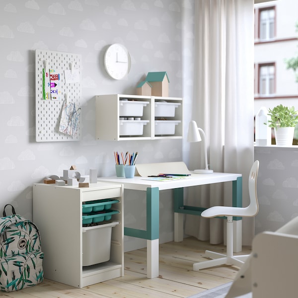 IKEA TROFAST storage combination with box/trays, 13 3/8x17 3/8x22 in White Turquoise / White, Ikea Ireland | 4893MHOCW
