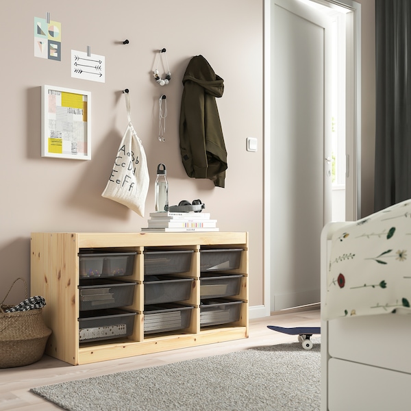 IKEA TROFAST storage combination with boxes, 36 5/8x17 3/8x20 1/2 in Light White Stained Pine / Dark Gray, Ikea Ireland | 0735VDSRX