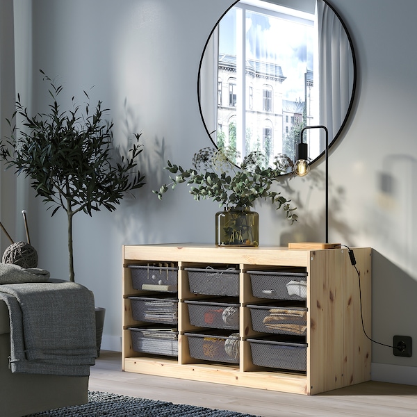 IKEA TROFAST storage combination with boxes, 36 5/8x17 3/8x20 1/2 in Light White Stained Pine / Dark Gray, Ikea Ireland | 0735VDSRX