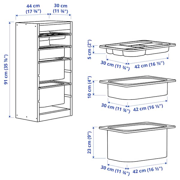 IKEA TROFAST storage combination with boxes/tray, 17 3/8x11 3/4x35 7/8 in Light White Stained Pine White / Gray, Ikea Ireland | 8631WRTLE