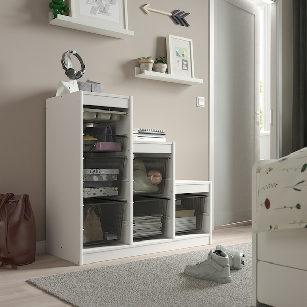 IKEA TROFAST storage combination with boxes/tray, white gray/dark gray, 39x17 3/8x37 in, Ikea Ireland | 8962NIUDB